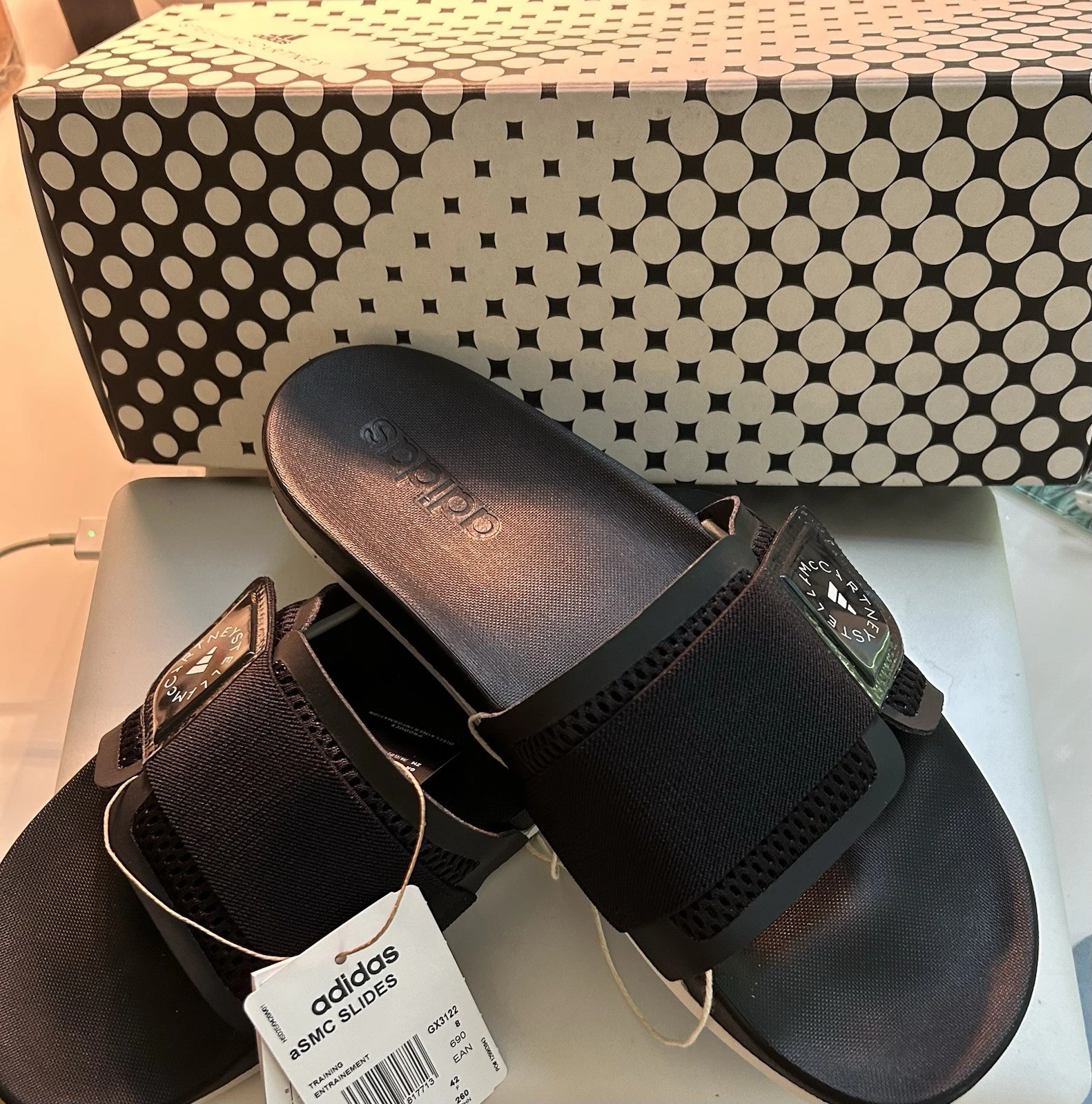 ADIDAS NUOVO STELLA MCCARTNEY GX3122 aSMC SLIDE US9 NERO CON LOGO BIANCO E SUOLA