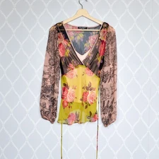 Betsey Johnson 100% Silk Floral Blouse with Original Cami  Sz UK 10 (US 6)