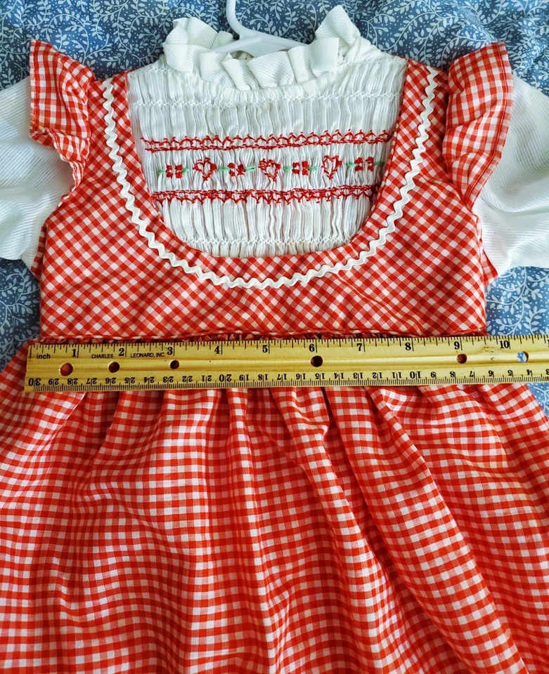Polly Flinders со сборками платье винтажный девочек размер T3 красный/белый в клетку Pinafore - Изображение 4 из 4