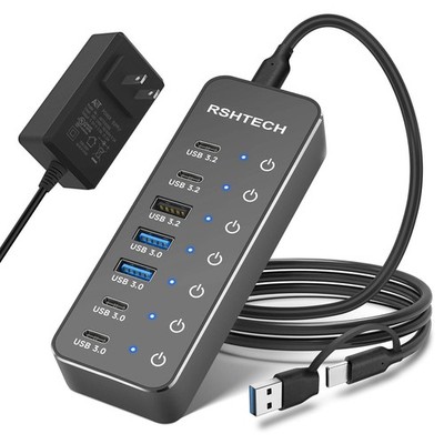 RSHTECH 7-Port Powered USB 3.2/USB-C Hub Hub, Black