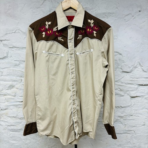Vintage 90er Western Pearl Snap Shirt Langarm Pfeil Taschen bestickt Blumen