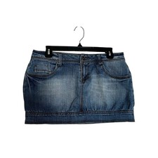 Terranova Womens Denim Mini Skirt Medium Wash Low Rise Y2K Banded Hem Blue M