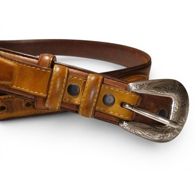 Silver Creek Classics Brown Leather Western Belt Engraved Buckle Size 34