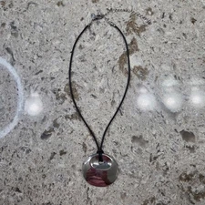 Lia Sophia Silver Tone Pendant Necklace Faux Leather Cord Modern Design