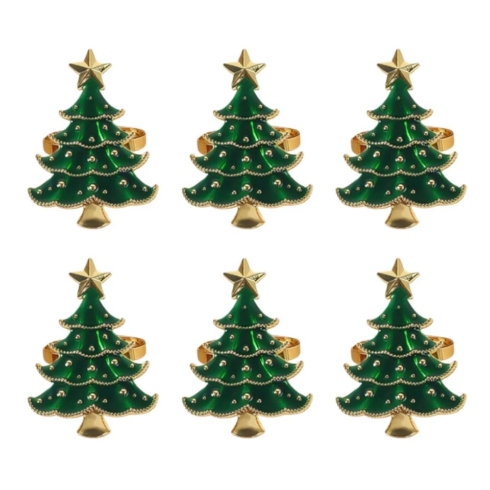 Lot de 6 anneaux de serviette sapin de Noël pour table de fête et décoration