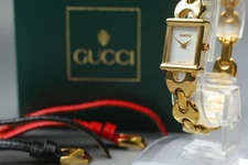 [Near MINT w/Box] Vintage GUCCI 1800L Change Belt Quartz Gold Women's Watch