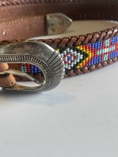 1991 Vintage Southwestern Boho Beaded Leather Belt 65506 No Brand Size 26