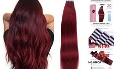 Tape in Hair Extensions Burgundy 100 Real Human Hair 12 12 Inch Burgundy