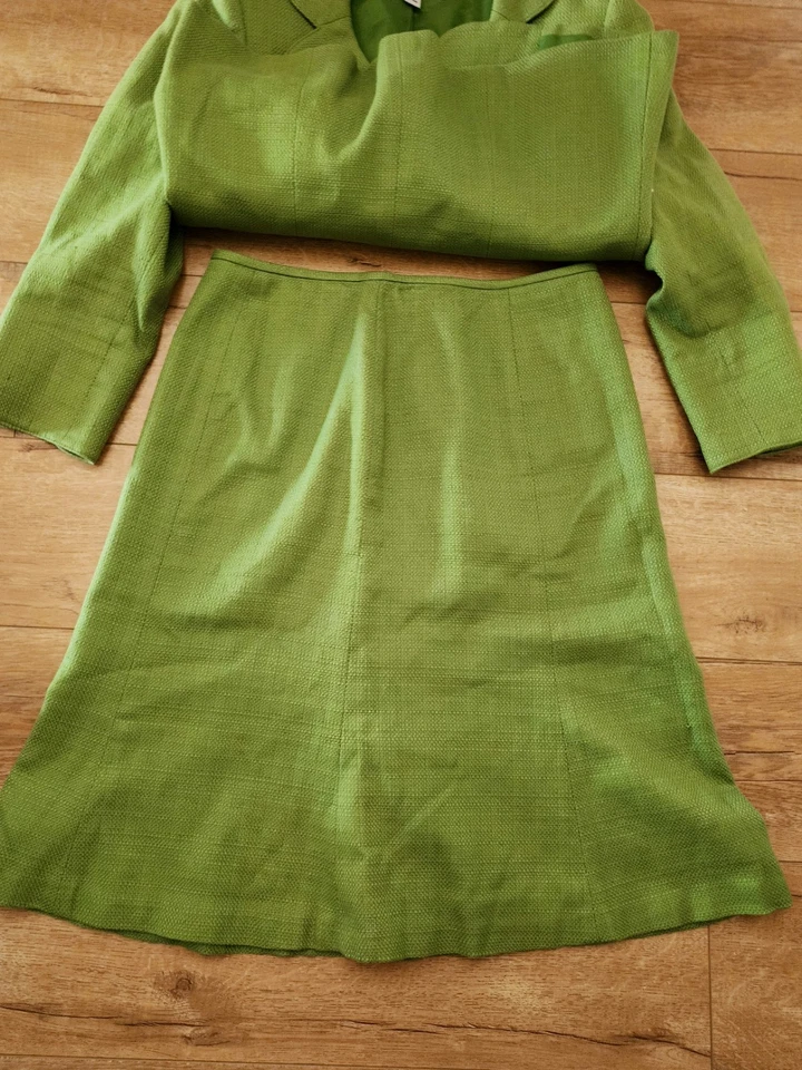 Traje Estudio Falda Conjunto Mujer 6 PETITE Verde Tejido Carrera Fiesta Formal 100% Algodón Foto 4 de 4