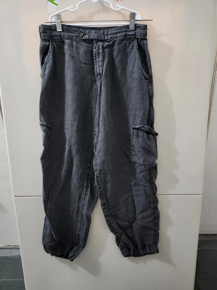 Pantalones Rachel Roy para mujer M negros cargo rectos cónicos 100 % lino utilitarios City Fade Foto 2 de 4