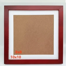 10x10 Picture Frames Red with Mat 8x8 Opening Solid Wood Frame, Plastic Panel...