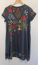 Johnny Was Workshop Provence Drape Tunic Dress Dark Ash Embroidered Size XS
