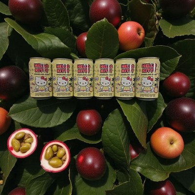 Hello Kitty Sparkling Soda Passion Fruit 11.83 floz - Six (6) Cans,Free Shipping