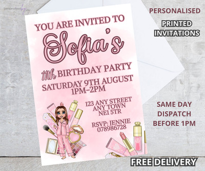 Personalisierte bedruckte Make-up Rosa A6 Geburtstag Party Mädchen Einladungen Einladungen