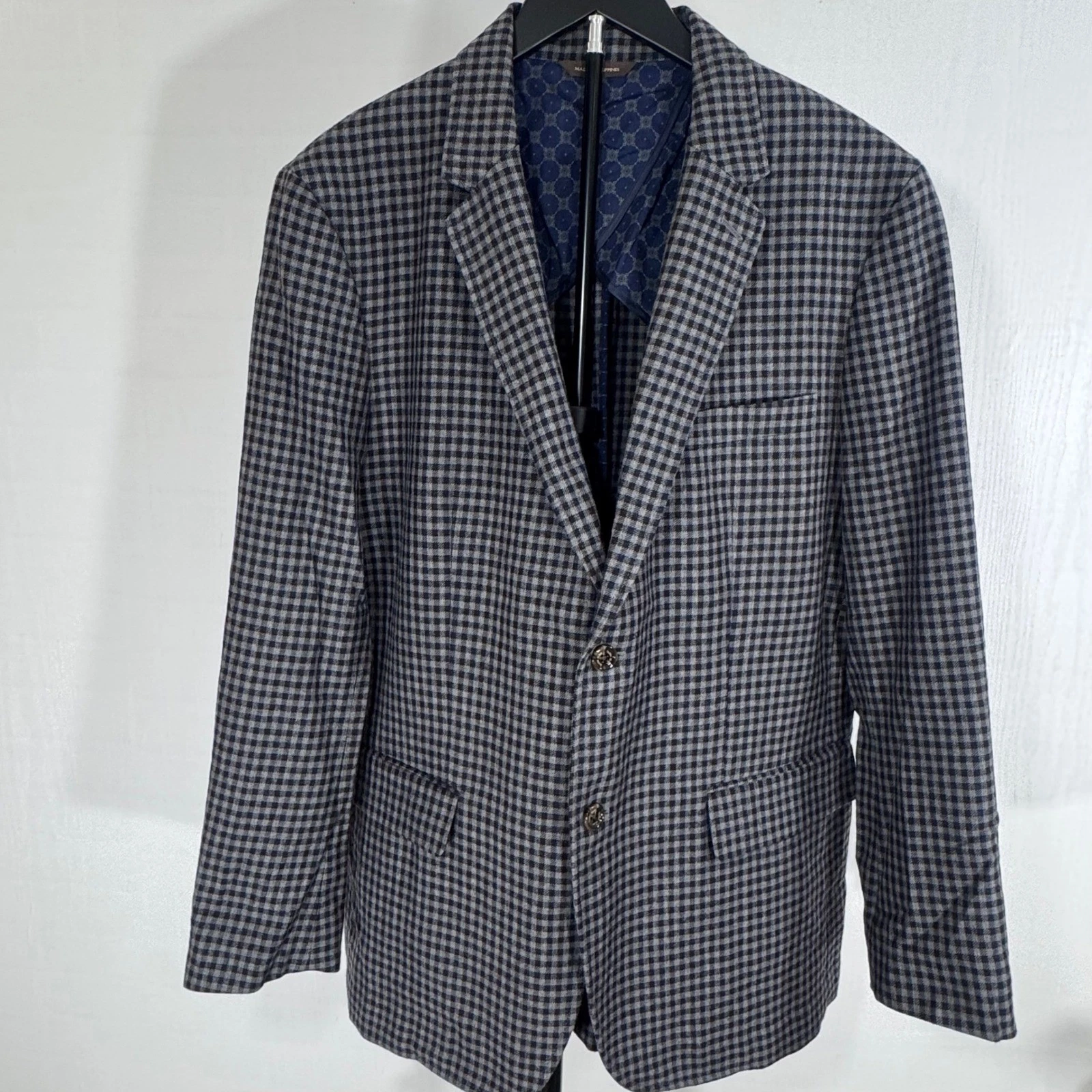 Tasso Elba Blazer Men Gray Plaid Two Button Wool Blend Sport Coat Size XL - product detail image 4