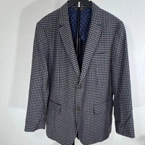 Tasso Elba Blazer Men Gray Plaid Two Button Wool Blend Sport Coat Size XL image 4