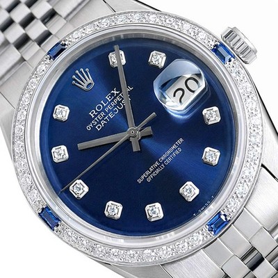 Rolex Datejust 1603 36mm Blue Dial 18K White Gold Diamond Sapphire Watch