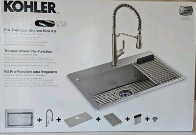 #ad Kohler 78960 1PC NA Pro Function Kitchen Sink Kit w Faucet Stainless Steel NEW $249.99