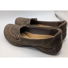 Clarks Collection Women's Carleigh Lulin Olive Leather Slip On Loafers Size 6.5