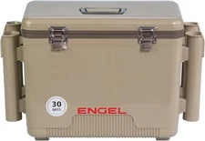 Engel UC30qt w/ Rod holders Leak-Proof, Air Tight, Drybox Cooler | Tan