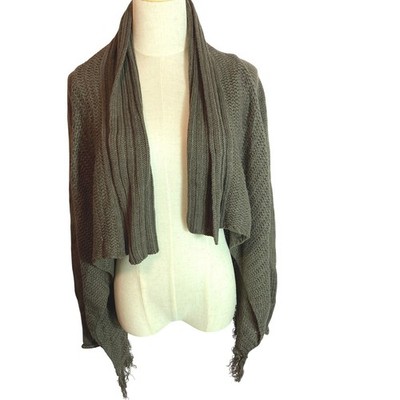 RD Style Women's Brown Knit Waterfall Cardigan Sweater Fringe S/P