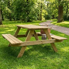 Tavolo Picnic in Legno Impregnato, 164x150x77 cm, con Panche Integrate, 6 Posti