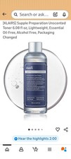 Tónico sin perfume Dear Klairs preparación flexible, calmante, rápida absorción 180 ml