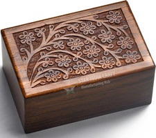SIC Wooden Urn Box for Ashes Adult Male/Female, Handmade Engraved Decorative Mem