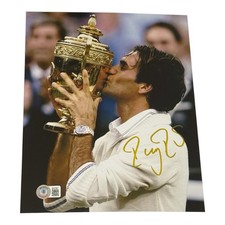 RARA foto Roger Federer CAPRA autografata firmata US OPEN tennis 8x10 Beckett BAS