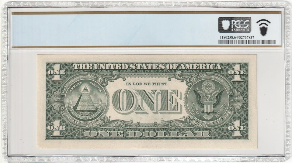 1988 $1 FRN MISALIGNED DIGIT ERROR ~ STUCK SUFFIX ~ Serial #  E 11339140 E/F - Image 2 of 4