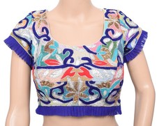 Sushila Vintage Multi-Color Sari Blouse Embroidered Readymade Designer Choli 34"