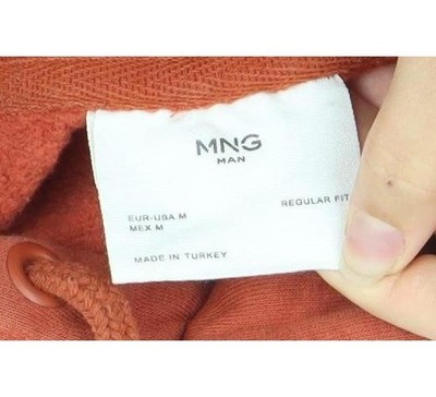 Mango Unisex Orange Pullover Hoodie M Embroidered Logo Casual
