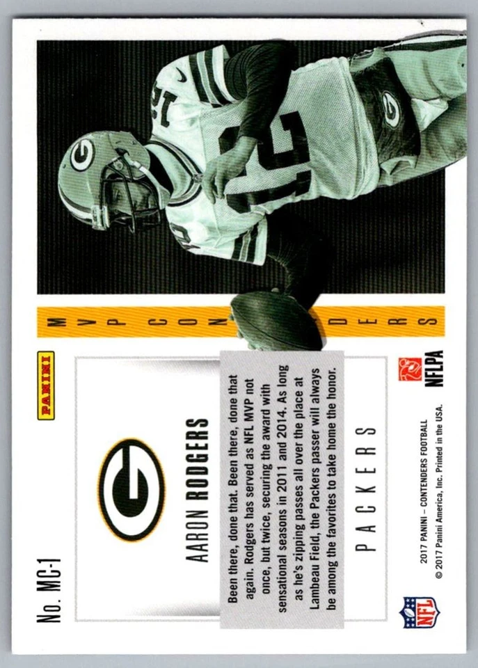 2017 Panini Contenders MVP Aaron Rodgers Green Bay Packers #MC-1 - Image 2 of 2