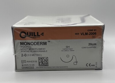 Quill Barbed Suture By Corza VLM-2006 PGA/PCL Size 2-0 SH Needle 20cm New Box