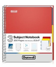 3-Subject Notebook College Ruled 8.5 x  -50 Sheets/300 Pages, Spiral 1 Red