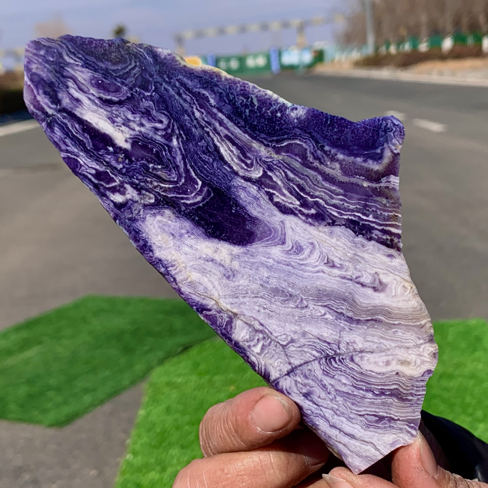 132G Natural Purple Malachite Slab with Quartz Crystal Mineral Sample