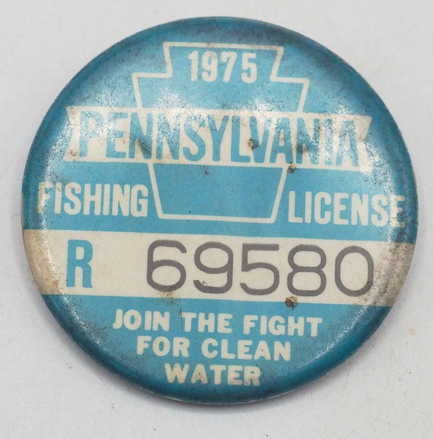 1975 PA Pennsylvania Fishing License Resident Blue Button Vintage 1975 PA Pennsylvania Fishing License Resident Blue Button Vintage