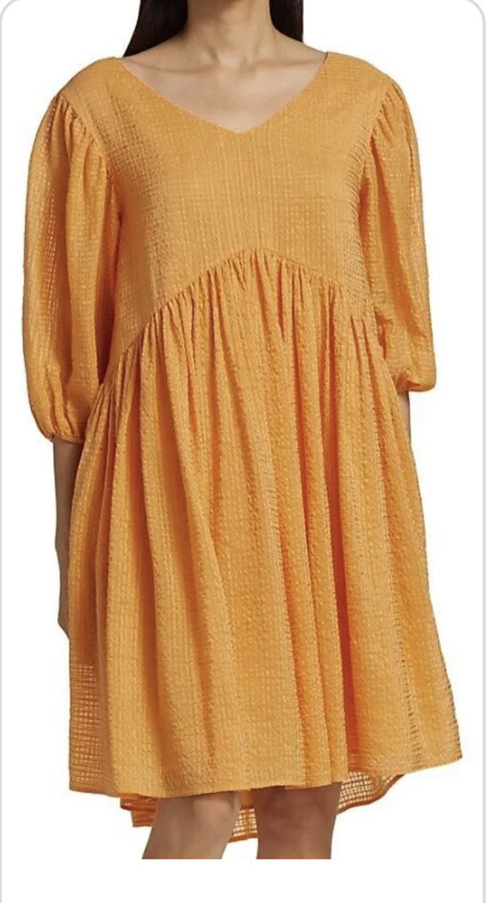 マーレット merlette miller dress Merlette Miller Textured Puff-Sleeve Dress In Tangerine SZ