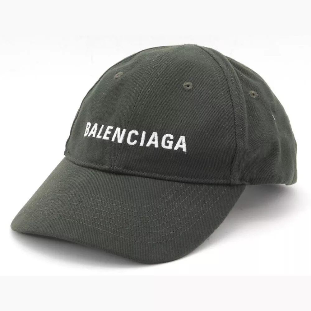 BALENCIAGA Logo Baseball Cap Hat Green Hook and Loop Size L Used Japan Green