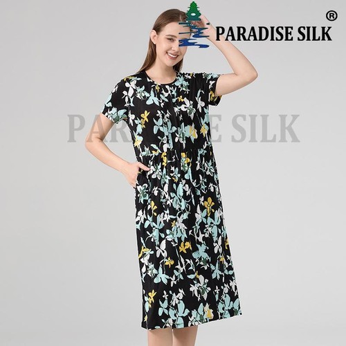 Nuevo Vestido Ligero de Seda Manga Corta Estampado para Mujer, Suelto Escote Redondo... - Imagen 11 de 11
