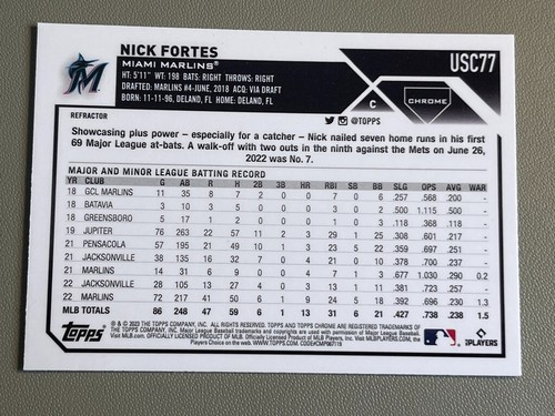 Nick Fortes 2023 Topps Update Series Chrome REFRACTOR Miami Marlins #USC77 - Picture 2 of 2