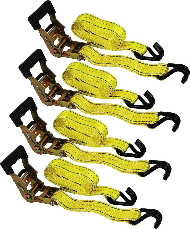 4PC 1-1/2" x 15 ft Heavy Duty Ratchet Cargo Tie Down Straps 3000lbs Dual J-Hooks - Image 2 of 4