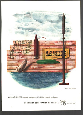 1946 Massachusetts Whaling Implements Arthur Williams Art CCA Vintage Print Ad