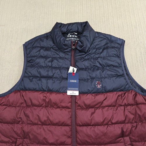 Izod Advantage Performance Puffer Vest Mens Large Blue Red Sleeveless Full Zip - Picture 3 of 13