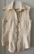 Vintage Esprit Corduroy Sleeveless Collared Shirt Light Tan Sz Small Made In USA