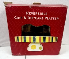 CHIP and DIP BOWL/CAKE STAND-DUAL USE GLAZED CERAMIC; Striped And Polkadot