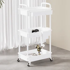 NGE-SPACEKEEPER 3 Tier Rolling Storage Cart With Drawers Rolling Utility Cart