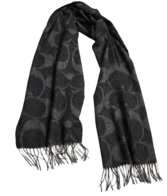 Coach Signature C Scarf Black Gray Wool Silk Angora Cashmere - Main Image