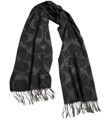 Coach Signature C Scarf Black Gray Wool Silk Angora Cashmere Style
