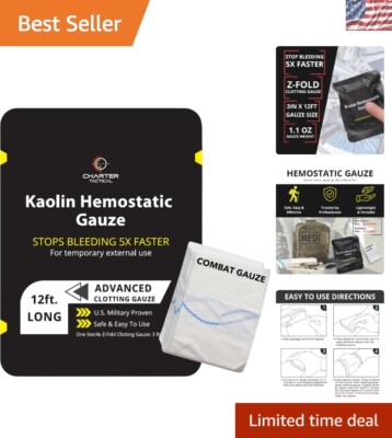 3'' x 12.5'' Quick Clotting Gauze - Nonallergenic Trauma Packing for Emergencies